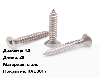 Саморез 4.8 L=29 сталь RAL 8017, шт цена от 4.05 ₼ / кг, где купить, условия доставки в Баку и Бакинская области